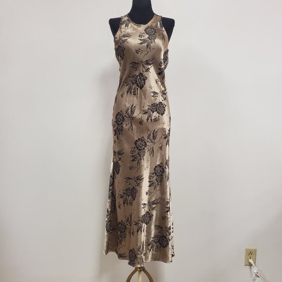 Vintage DBY Womens Floral Fairy Grunge Maxi Dress Size 3 Gold Romantic Bias - Picture 1 of 11